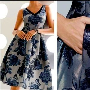 White House Black Market Blue and Gray Floral Dress